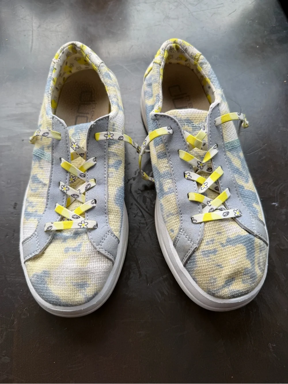 Hey Dude Karina you Daisy Dye Kids Floral Yellow & Gray Slip-On Shoe